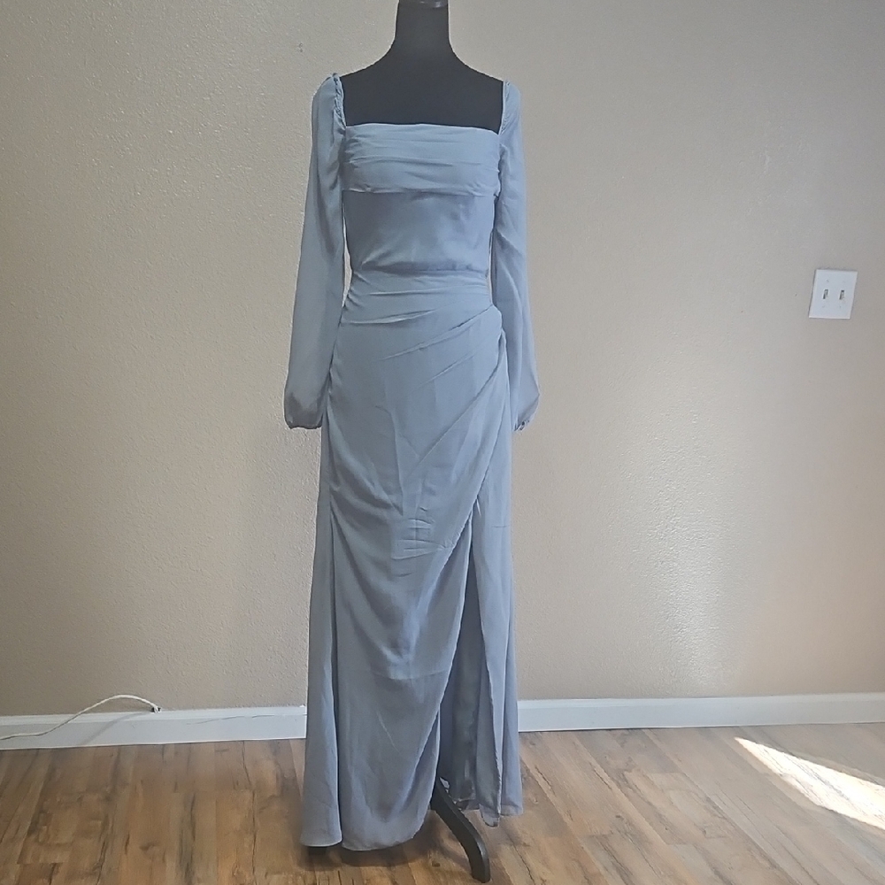 Elegant Blue Long Sleeve Dress